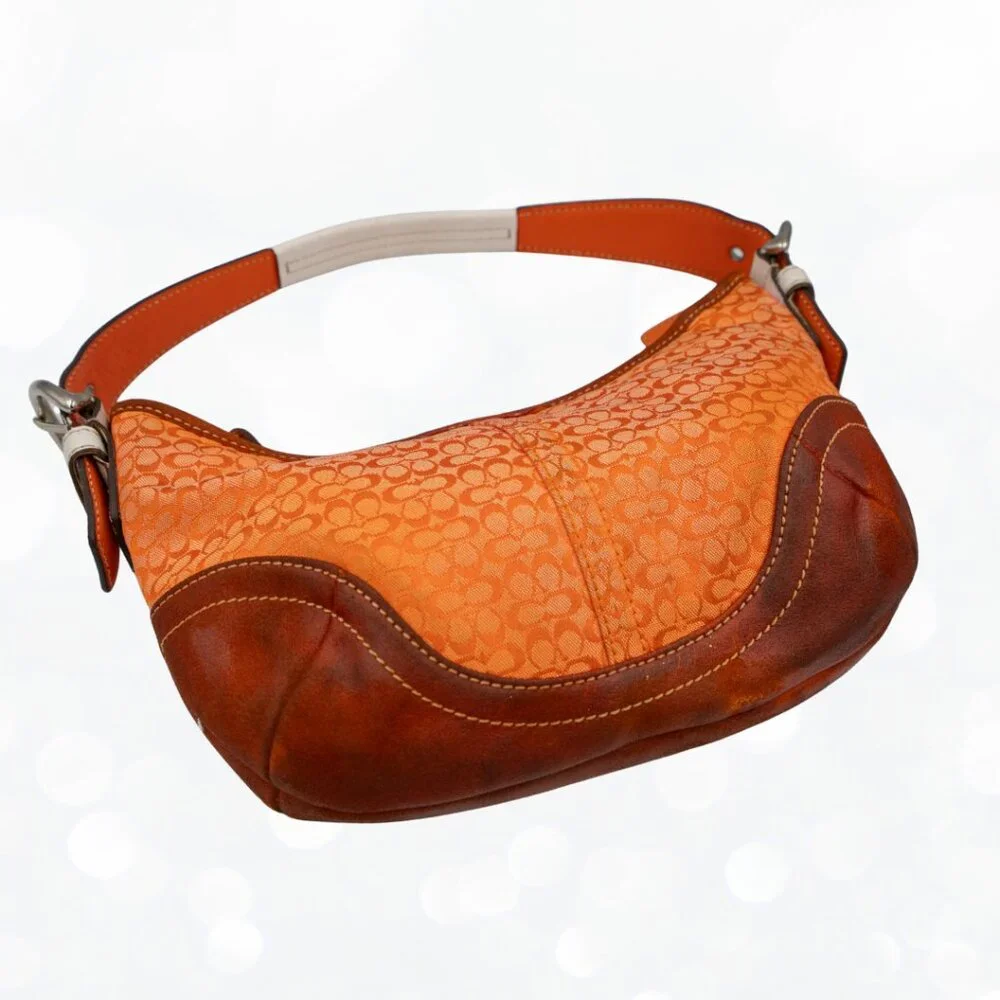 Vintage Coach Soho Orange Signature Hobo Bag | Y2K Leather Trim Purse - Picture 3 of 7